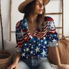 Damesblouses Amerikaanse vlag 3D-bedrukt overhemd Lente en herfst Klassiek Street Fashion met lange mouwen Normale knoop