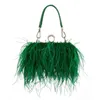 Luxury Ostrich Feather Evening Bags For Women 2022 Chain Shoulder Crossbody Bag Tassel Party Clutch Purse Green Wedding Handbags L189T