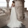 جوهرة الفساتين الزفاف Tulle Classic 2023 Bride عارية الذروة القطار A-line الدانتيل القوس التزيين القصص الخيالية بلا أكمام