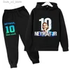 Kläderuppsättningar Neymar Printed Children's Clothing Children's Autumn and Winter Hoodie Set Plus Velvet Sweatshirt Leggings Black 2-Piece Set T231204