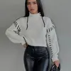 Kadın Sweaters Kapitone Yavurucu Kontrast Kırpılmış Kaşmir Kazak Tiftik Uzun Kollu Örme Kükürme Jumper Kış Sıcak Sweater Giyim 231202