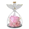 Angelo eterno fiore rosa copertura in vetro San Valentino decorazione rosa regali per le donne rosa conservata in copertura in vetro angelo matrimonio amore per sempre
