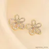 Stud New Fashion Crystal Flower Earrings Hollow Irregular Floral Gold Color Metal Full Rhinestone 5 Petals Sweet Women's Earrings R231204