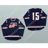 Maßgeschneidertes blaues Eishockeytrikot der US-Nationalmannschaft, neu, oben genäht, S-M-L-XL-XXL-3XL-4XL-5XL-6XL