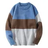 メンズセーター秋のセーターメンズルースカットカラーブロック丸い首の長袖の厚いプレース