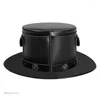 Basker steampunk topphatt för vuxna pu leathers trollkarl cap vintage viktoriansk cosplay kostym kvinnor män halloween fest