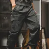 Herrenhose Männer Cargo Einfarbige elastische Taille Kordelzughose Lose Multitaschen Knöchelgebundene Arbeit für den täglichen Gebrauch