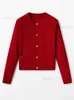 Frauenpullover Weihnachten Rot Stricken Frauen Strickjacke 2023 Herbst Elegante Oansatz Langarm Einreiher Pullover Mode Büro Dame Tasche Mantel T231204