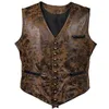 Herrjackor män steampunk cosplay kostym västar ärmlös rivet knapp faux läder cowboy midje kappa chalecos para hombre