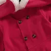 Kläderuppsättningar 3 7y barnflickor Autumn Winter Clothes Set Baby Long Sleeve Double Breasted Red Coat Dress Shawl Beret Hat Christmas Outfits 231204