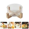 Dinnerware Sets Fruit Salad Bowl Home Noodle Glass Kitchen Mixing Wooden Base Dinner Serving Bowls