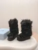 Luxo shearling apres-ski botas carta p lua bota de neve placa tornozelo deslizamento de esqui redondo designer rendas até sapatos laço aumentado 1u030n