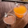 Tazze Tazza in vetro a forma di cuore Amore Coppia tazze Tazza doppia in vetro Bicchieri da vino resistenti al calore Tazze da tè Latte Tazza da caffè espresso Bicchieri 231204