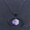 Pendentif Colliers Sorcellerie Divination Lune Violet Cristal Naturel Collier En Acier Inoxydable Femmes Noir Couleur Bijoux Bijuteria N281G