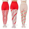 Meias femininas natal diagonal listrado collants doces cana listra comprimento total meia-calça coxa alta meias cosplay traje acessório