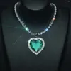 Pendant Necklaces Fashion Ocean Heart Necklace Inlay With Blue AAA Cubic Zircon Women's Wedding Engagement Luxury Aesthetic Jewelry