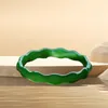 Chinese Natural Emerald Green Chalcedony Hand Carved Bamboo Water Ripple Bracelet Fashion Jewelry Women039s Green Agate Bracele6320171