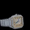 المثلج مجوهرات الماس ساعة الفولاذ المقاوم للصدأ وضع اليد بوستد القرن