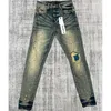 Jeans pour hommes Style rétro Hip Hop violet marque personnalité déchiré couture tissu pantalon extensible lavé faire vieux Denim pantalon Real Po