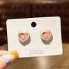 Charm Pink Love Heart Women's Drop Earrings Korean Fashion Sweet Girls Crystal Peach Flower Pendants Spring Ear Jewelry Brincos R231204