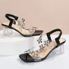 Sandales femme élastique strass sandales élégant concepteur femme vente Pvc mode confortable bloc moyen talons hauts chaussure de fête été 231204