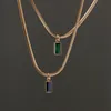 Pendant Necklaces Gold Plated Stainless Steel Snake Chain Square Zircon Emerald Black Bone Choker Necklace For Women Gift Neck Jew286T