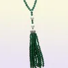 Hand knotted long natural green jade white freshwater pearl micro inlay zircon clasp tassel necklace fashion jewelry4568810