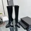 Black Cowskin leather Knee-high boots 10.5cm high heels booties embellished zipper fashion stretch boot luxury designers women shoes factory shoes size 35-42 with box
