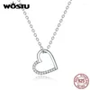 Hängen Wostu Real 925 Sterling Silver The Shape of Love Heart Necklace betyder för alltid för kvinnor som gör modesmycken CQN347