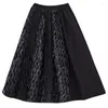Saias saia preta escura para mulheres 2023 outono/inverno versão coreana design solto ajuste grande tamanho costura a linha faldas z3907