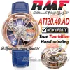 RMF AT120.40.AD. Astronomia Tourbillon 기계식 핸드 윈딩 남성 시계 로즈 골드 골격 다이얼 악어 가죽 스트랩 슈퍼 에디션 TrustyTime001Watches