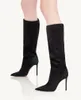 Woman Designer Aquazzuras Matignon Bootie Lined Bootie embellished Black Brown Style Leather Suede play Mid Calf Block Heel Stretch