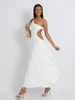 Casual Dresses Wsevypo White Backless Party Slip Long Dress Women's One-Shulder Suspender Flowy Hem Evening Beach Night Gown Vestidos