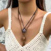 Hänghalsband lakteo vintage natursten pärlor halsband för kvinnor justerbar vaxsladd skiktade choker trendiga smycken på nacken