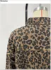 Chaquetas de mujer Mujeres Primavera Otoño Chaqueta de mezclilla Estampado de leopardo Forma retro Botón-up Front Bomber Manga larga Vintage Jean Trucker