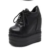 Chaussures augmentant la hauteur bottines pour femmes automne chaussures en cuir PU femme plate-forme hauteur augmentée baskets 13,5 CM semelle épaisse compensées bottes noires 231204