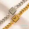 Classic Bracelets Link Chain Women Letter Bangle Plated Square Geometry Stainless Steel Lovers Gifts Wristband Cuff Chains Wedding Jewelry