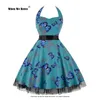 Abiti casual Vintage Hepburn Halter Mesh Dress senza maniche Stampa floreale anni '50 anni '60 Rockabilly Prom Party Abito a pois VD3791