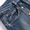 Jeans masculinos azul vintage rasgado retalhos meados de cintura moda grampo denim calças casuais hip hop roupas