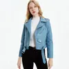 Frauen Lederjacke Frauen Slim Short Motorcycle PU Jacken Autumn Winter Bike Mantel mit Gürtel weibliche lässige Windschutzplatten