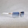 Vintage Strass Schwarz Weiß Büffelhorn Randlos Herren Holz Brille Metallrahmen Shades Summer Club EyewearKajia Neu