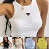 Prrra Été Blanc Femmes Tops T-shirts Crop Top Broderie Sexy Hors Épaule Noir Débardeur Casual Sans Manches Dos Nu Top Chemises De Luxe Designer Couleur Unie Gilet Taille