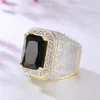 Natural Obsidian with Cushion Zirconia Diamond Ring for Men Fine Anillos De Bizuteria Anillos Mujer Jewellery Gemstone2749