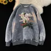 Erkek Hoodies Sweatshirts Vintage Floral Graphic Erkekler Sweatshirt 2023 Sonbahar Gotik Yuvarlak Yuvarlak Pullover Hip Hop Sokak Giyim Y2K 231202