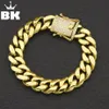 12mm 14mm Cz Curb Cuban Link Pulseira de Aço Inoxidável Banhado A Ouro Prata Hiphop Micro Pavimentada Cz Mens Miami Bangle 7 polegadas 8 polegadas J1907260Y