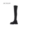Stövlar Mumani Woman's Over-Knee äkta läder blixtlås med tunn elasticitet plattbottnad lång high-fat elastisk plattformsstövlar 231213