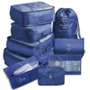 9 unids / set Paquete de viaje Organizador de equipaje Cajas de almacenamiento de ropa Bolsa de artículos de tocador cosmética impermeable de alta calidad Accesorios de viaje 211310D