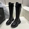 Bottes de bottes à la mode pour femmes, chaussures à plateforme haute, boucle à lacets, noir, Long Combat, 231204