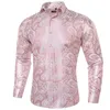 Camisas casuales para hombres de lujo rosa dorado paisley para hombres de manga larga social fiesta de fiesta ropa botón abajo cuello camisa de vestir formal