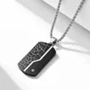 Rostfritt stål Militär Cross Dog Tag Pendant Halsband Mens Fashion Curb Chain 22-24 tum svart silverfärg Crystal Party Hip Hop smycken Bijoux för killar grossist